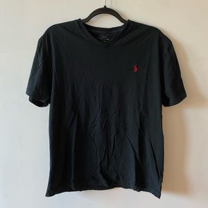 Polo Ralph Lauren T Shirt Black V Neck Red Pony Logo Men’s Medium
